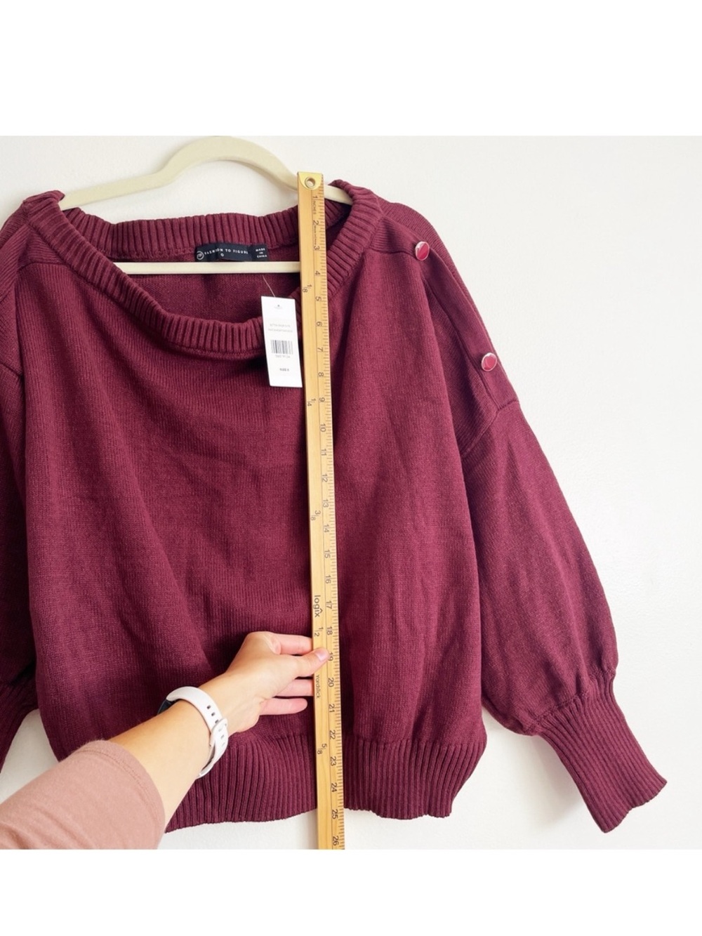 New Fashion To Figure Adrienne Plus Size Sweater Top Off Shoulder Burgundy Sz Xl — image 7 of 8